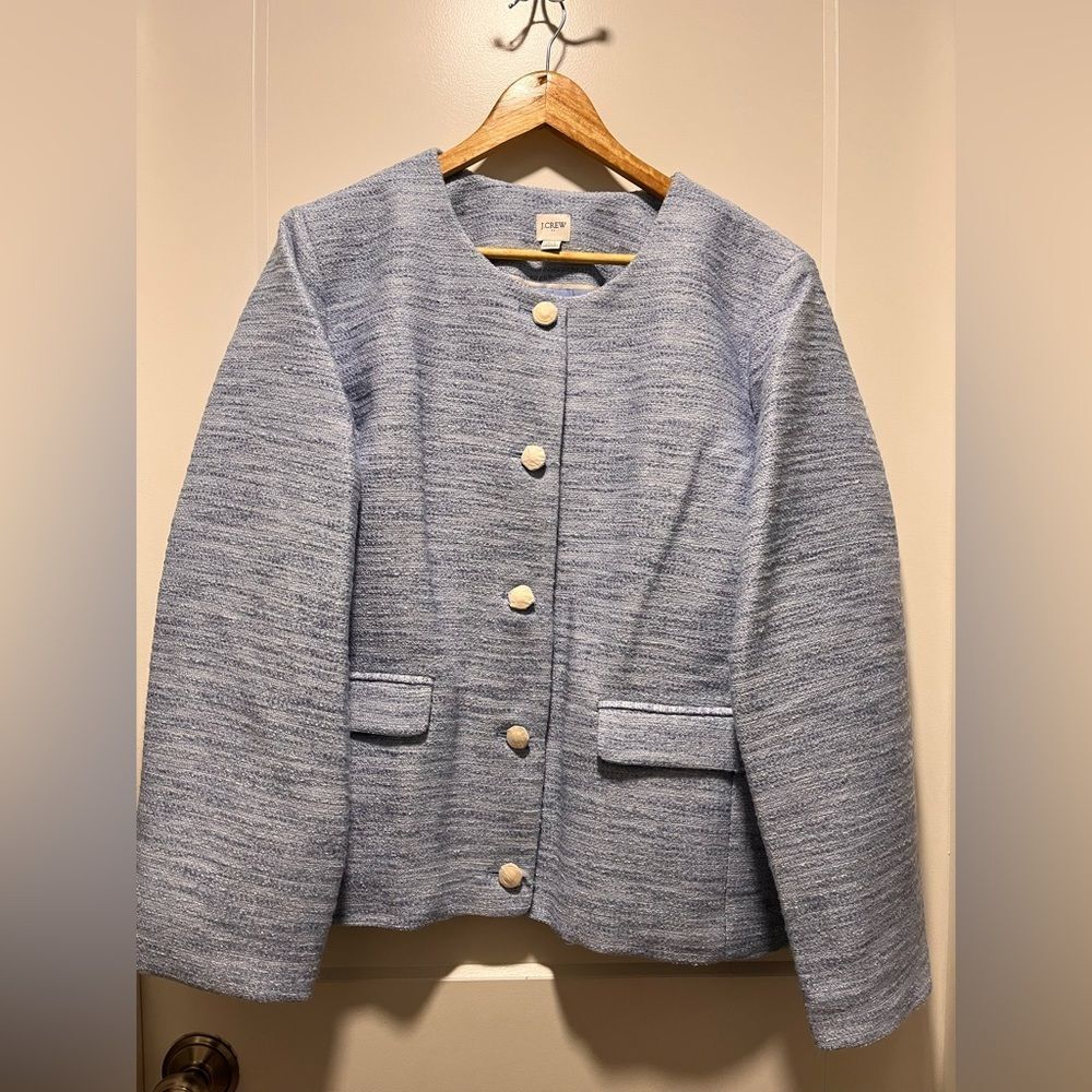 J Crew Women's Plus Size Blazer Classic Blue Tweed Lined Coat Size 20